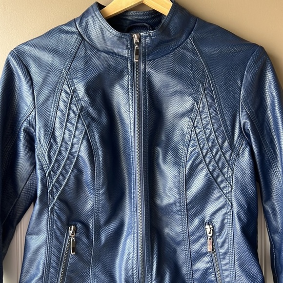 cleo Jackets & Blazers - CLEO Navy Blue Faux Leather Moto Jacket Size XS